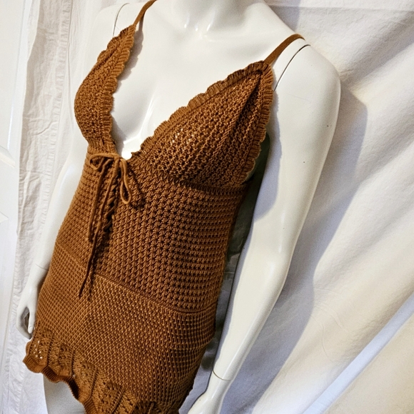 Poof New York Crochet Knit Tunic Top - Brown - Festival Boho - Size Small - Picture 3 of 8
